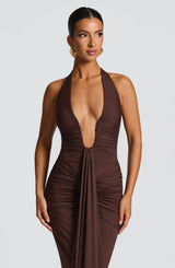 Fioreclo Rosetti Maxi Dress in Plum Brown