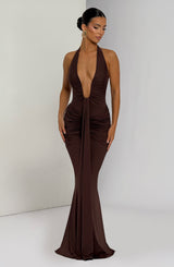 Fioreclo Rosetti Maxi Dress in Plum Brown