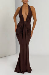 Fioreclo Rosetti Maxi Dress in Plum Brown