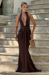 Fioreclo Rosetti Maxi Dress in Plum Brown