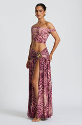Fioreclo Sairina Maxi Skirt in Magenta Orchid Print