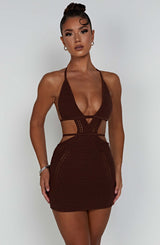 Fioreclo Serena Mini Dress in Chocolate