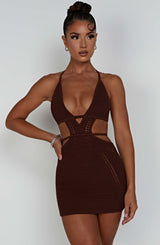 Fioreclo Serena Mini Dress in Chocolate