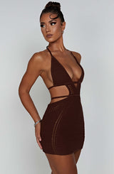 Fioreclo Serena Mini Dress in Chocolate