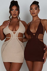 Fioreclo Serena Mini Dress in Chocolate