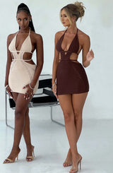 Fioreclo Serena Mini Dress in Chocolate