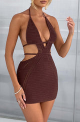 Fioreclo Serena Mini Dress in Chocolate