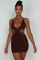 Fioreclo Serena Mini Dress in Chocolate