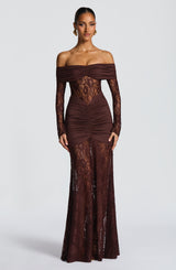 Fioreclo Solene Maxi Dress in Plum Brown