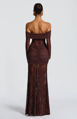 Fioreclo Solene Maxi Dress in Plum Brown