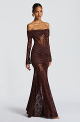 Fioreclo Solene Maxi Dress in Plum Brown