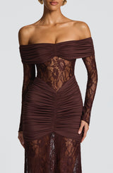 Fioreclo Solene Maxi Dress in Plum Brown