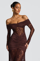 Fioreclo Solene Maxi Dress in Plum Brown