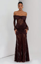 Fioreclo Solene Maxi Dress in Plum Brown