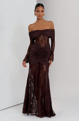 Fioreclo Solene Maxi Dress in Plum Brown
