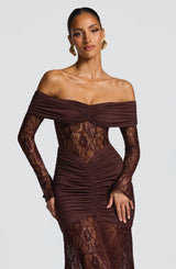 Fioreclo Solene Maxi Dress in Plum Brown