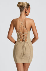 Fioreclo Xandra Mini Dress in Beige