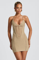 Fioreclo Xandra Mini Dress in Beige