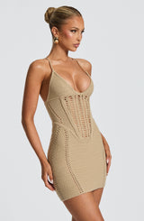 Fioreclo Xandra Mini Dress in Beige