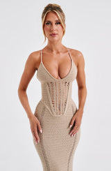 Fioreclo Xanthia Maxi Dress in Beige