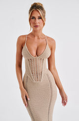 Fioreclo Xanthia Maxi Dress in Beige