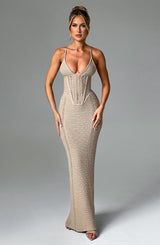 Fioreclo Xanthia Maxi Dress in Beige