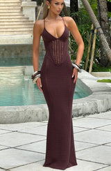 Fioreclo Xanthia Maxi Dress in Plum Brown