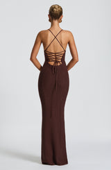 Fioreclo Xanthia Maxi Dress in Plum Brown