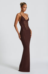 Fioreclo Xanthia Maxi Dress in Plum Brown
