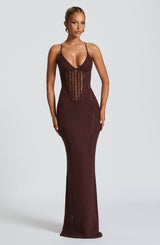 Fioreclo Xanthia Maxi Dress in Plum Brown