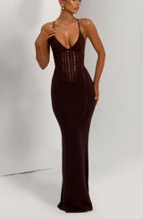 Fioreclo Xanthia Maxi Dress in Plum Brown