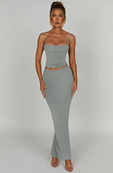 Fioreclo Yazlin Maxi Skirt in Steel
