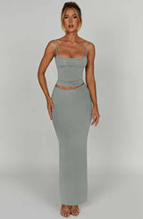 Fioreclo Yazlin Maxi Skirt in Steel