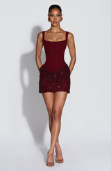 Fioreclo Yenna Mini Dress in Burgundy